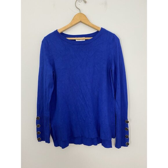 Melissa Paige Women's Size Small Button Cuff Sweater Split Hem Blue - Picture 1 of 8